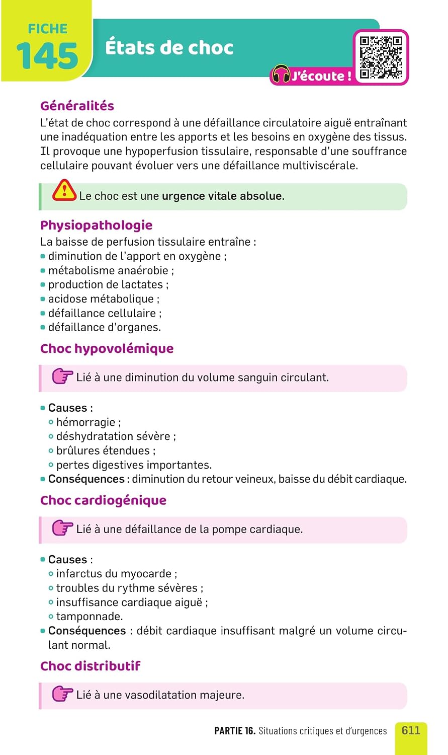 Extrait du livre Révision optimale UE B.1 : fiche de révision sur les états de choc, première page